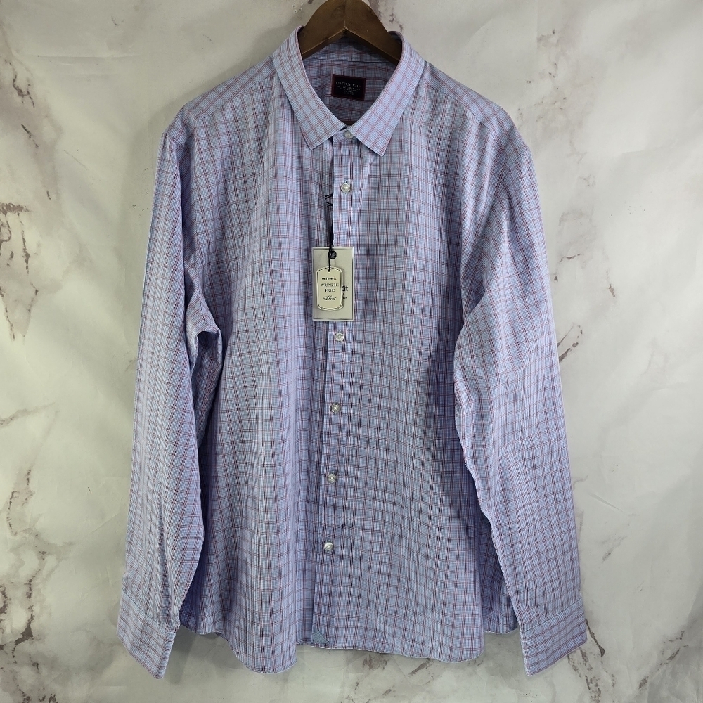Untuckit Shirt Mens XXL 2XL Blue Plaid Button Up Arrigoni Wrinkle Free Slim Fit